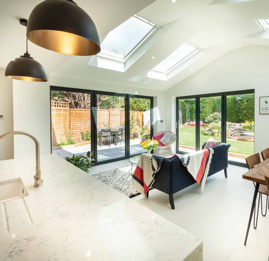 kitchen with aluminium bifold doors fitted